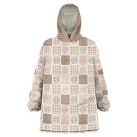 Hawaiian Palaka Quilt Pattern Wearable Blanket Hoodie Hawaii Culture Tropical Flowers Mix LT9 One Size Beige - Polynesian Pride