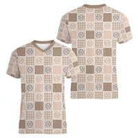 Hawaiian Palaka Quilt Pattern Women V-Neck T-Shirt Hawaii Culture Tropical Flowers Mix LT9 - Polynesian Pride