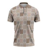 Hawaiian Palaka Quilt Pattern Zipper Polo Shirt Hawaii Culture Tropical Flowers Mix - Polynesian Pride