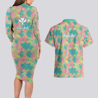 Personalised Seamless Hawaiian Quilt Pattern Couples Matching Long Sleeve Bodycon Dress and Hawaiian Shirt Hawaii Culture Palm Leaf Tropical LT9 - Polynesian Pride