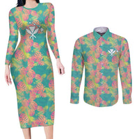Personalised Seamless Hawaiian Quilt Pattern Couples Matching Long Sleeve Bodycon Dress and Long Sleeve Button Shirt Hawaii Culture Palm Leaf Tropical LT9 Beige - Polynesian Pride