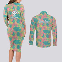 Personalised Seamless Hawaiian Quilt Pattern Couples Matching Long Sleeve Bodycon Dress and Long Sleeve Button Shirt Hawaii Culture Palm Leaf Tropical LT9 - Polynesian Pride