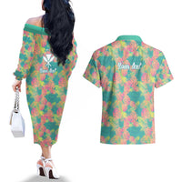 Personalised Seamless Hawaiian Quilt Pattern Couples Matching Off The Shoulder Long Sleeve Dress and Hawaiian Shirt Hawaii Culture Palm Leaf Tropical LT9 - Polynesian Pride