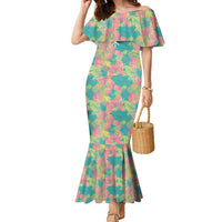 Personalised Seamless Hawaiian Quilt Pattern Family Matching Mermaid Dress and Hawaiian Shirt Hawaii Culture Palm Leaf Tropical LT9 Mom's Dress Beige - Polynesian Pride