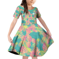 Personalised Seamless Hawaiian Quilt Pattern Family Matching Off Shoulder Short Dress and Hawaiian Shirt Hawaii Culture Palm Leaf Tropical LT9 Daughter's Dress Beige - Polynesian Pride