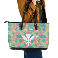 Seamless Hawaiian Quilt Pattern Leather Tote Bag Hawaii Culture Palm Leaf Tropical - Polynesian Pride