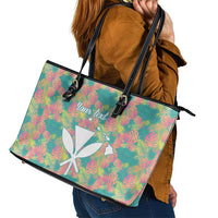 Seamless Hawaiian Quilt Pattern Leather Tote Bag Hawaii Culture Palm Leaf Tropical - Polynesian Pride