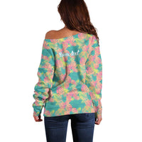 Seamless Hawaiian Quilt Pattern Off Shoulder Sweater Hawaii Culture Palm Leaf Tropical - Polynesian Pride