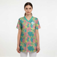 Personalised Seamless Hawaiian Quilt Pattern Scrub Top Hawaii Culture Palm Leaf Tropical LT9 - Polynesian Pride
