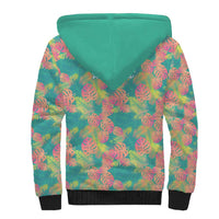 Seamless Hawaiian Quilt Pattern Sherpa Hoodie Hawaii Culture Palm Leaf Tropical - Polynesian Pride