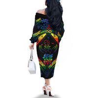 Tonga LGBT Off The Shoulder Long Sleeve Dress Love Is Love Ngatu Rainbow Water Color LT9 - Polynesian Pride