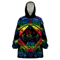Tonga LGBT Wearable Blanket Hoodie Love Is Love Ngatu Rainbow Water Color LT9 One Size Black - Polynesian Pride