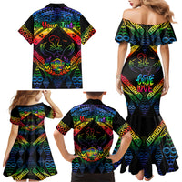 Personalised Tonga LGBT Family Matching Mermaid Dress and Hawaiian Shirt Love Is Love Ngatu Rainbow Water Color LT9 - Polynesian Pride