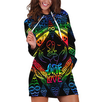 Personalised Tonga LGBT Hoodie Dress Love Is Love Ngatu Rainbow Water Color LT9 Black - Polynesian Pride
