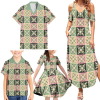 Seamless Pattern Maile and Pikake Lei Family Matching Summer Maxi Dress and Hawaiian Shirt Squares Maile Leaf LT9 - Polynesian Pride