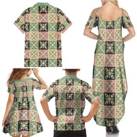 Seamless Pattern Maile and Pikake Lei Family Matching Summer Maxi Dress and Hawaiian Shirt Squares Maile Leaf LT9 - Polynesian Pride