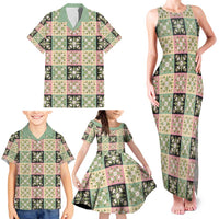 Seamless Pattern Maile and Pikake Lei Family Matching Tank Maxi Dress and Hawaiian Shirt Squares Maile Leaf LT9 - Polynesian Pride