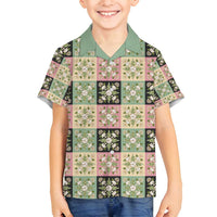 Seamless Pattern Maile and Pikake Lei Family Matching Tank Maxi Dress and Hawaiian Shirt Squares Maile Leaf LT9 Son's Shirt Green - Polynesian Pride