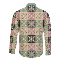 Seamless Pattern Maile and Pikake Lei Long Sleeve Button Shirt Squares Maile Leaf - Polynesian Pride