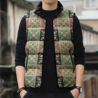 Seamless Pattern Maile and Pikake Lei Sleeveless Puffer Jacket Squares Maile Leaf - Polynesian Pride
