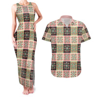 Seamless Pattern Pikake Lei Couples Matching Tank Maxi Dress and Hawaiian Shirt Floral Squares Pikake - Polynesian Pride