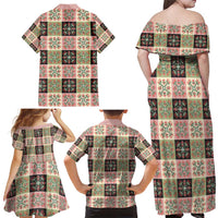 Seamless Pattern Pikake Lei Family Matching Off Shoulder Maxi Dress and Hawaiian Shirt Floral Squares Pikake LT9 - Polynesian Pride