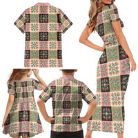 Seamless Pattern Pikake Lei Family Matching Short Sleeve Bodycon Dress and Hawaiian Shirt Floral Squares Pikake LT9 - Polynesian Pride