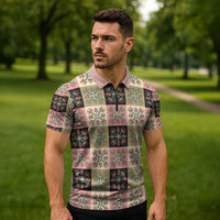 Seamless Pattern Pikake Lei Zipper Polo Shirt Floral Squares Pikake - Polynesian Pride