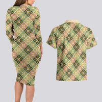 Seamless Pattern Puakenikeni and Kalo Couples Matching Long Sleeve Bodycon Dress and Hawaiian Shirt LT9 - Polynesian Pride