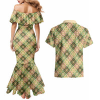Seamless Pattern Puakenikeni and Kalo Couples Matching Mermaid Dress and Hawaiian Shirt LT9 - Polynesian Pride