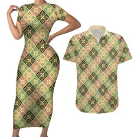 Seamless Pattern Puakenikeni and Kalo Couples Matching Short Sleeve Bodycon Dress and Hawaiian Shirt LT9 Beige - Polynesian Pride