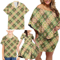 Seamless Pattern Puakenikeni and Kalo Family Matching Off Shoulder Short Dress and Hawaiian Shirt LT9 - Polynesian Pride