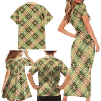 Seamless Pattern Puakenikeni and Kalo Family Matching Short Sleeve Bodycon Dress and Hawaiian Shirt LT9 - Polynesian Pride