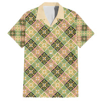 Seamless Pattern Puakenikeni and Kalo Family Matching Summer Maxi Dress and Hawaiian Shirt LT9 Dad's Shirt - Short Sleeve Beige - Polynesian Pride