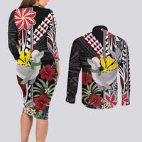 Hawaii Monk Seal Santa Couples Matching Long Sleeve Bodycon Dress and Long Sleeve Button Shirt Hibiscus Kakau Pattern Mele Kalikimaka LT9 - Polynesian Pride