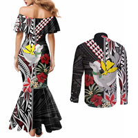 Hawaii Monk Seal Santa Couples Matching Mermaid Dress and Long Sleeve Button Shirt Hibiscus Kakau Pattern Mele Kalikimaka LT9 - Polynesian Pride