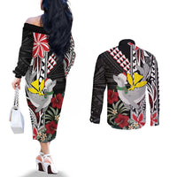 Hawaii Monk Seal Santa Couples Matching Off The Shoulder Long Sleeve Dress and Long Sleeve Button Shirt Hibiscus Kakau Pattern Mele Kalikimaka LT9 - Polynesian Pride