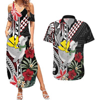 Hawaii Monk Seal Santa Couples Matching Summer Maxi Dress and Hawaiian Shirt Hibiscus Kakau Pattern Mele Kalikimaka LT9 Black - Polynesian Pride