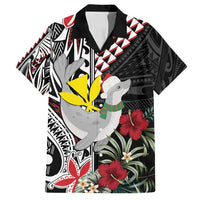 Hawaii Monk Seal Santa Family Matching Long Sleeve Bodycon Dress and Hawaiian Shirt Hibiscus Kakau Pattern Mele Kalikimaka LT9 Dad's Shirt - Short Sleeve Black - Polynesian Pride