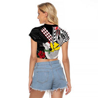 Hawaii Monk Seal Santa Raglan Cropped T Shirt Hibiscus Kakau Pattern Mele Kalikimaka