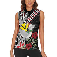 Hawaii Monk Seal Santa Women Sleeveless Polo Shirt Hibiscus Kakau Pattern Mele Kalikimaka LT9 - Polynesian Pride