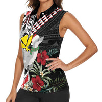 Hawaii Monk Seal Santa Women Sleeveless Polo Shirt Hibiscus Kakau Pattern Mele Kalikimaka LT9 - Polynesian Pride