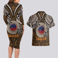Samoa Warrior Couples Matching Long Sleeve Bodycon Dress and Hawaiian Shirt The Mighty Samoan Warrior Spirit LT9 - Polynesian Pride