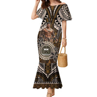 Samoa Warrior Family Matching Mermaid Dress and Hawaiian Shirt The Mighty Samoan Warrior Spirit LT9 Mom's Dress Black - Polynesian Pride