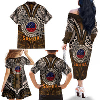 Samoa Warrior Family Matching Off The Shoulder Long Sleeve Dress and Hawaiian Shirt The Mighty Samoan Warrior Spirit LT9 - Polynesian Pride