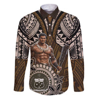 Samoa Warrior Family Matching Off The Shoulder Long Sleeve Dress and Hawaiian Shirt The Mighty Samoan Warrior Spirit LT9 Dad's Shirt - Long Sleeve Black - Polynesian Pride
