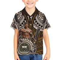 Samoa Warrior Family Matching Off The Shoulder Long Sleeve Dress and Hawaiian Shirt The Mighty Samoan Warrior Spirit LT9 Son's Shirt Black - Polynesian Pride