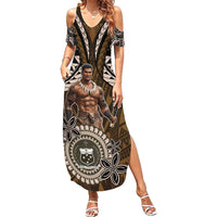Samoa Warrior Family Matching Summer Maxi Dress and Hawaiian Shirt The Mighty Samoan Warrior Spirit LT9 Mom's Dress Black - Polynesian Pride