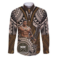 Samoa Warrior Family Matching Tank Maxi Dress and Hawaiian Shirt The Mighty Samoan Warrior Spirit LT9 Dad's Shirt - Long Sleeve Black - Polynesian Pride