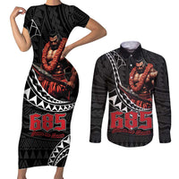 Samoan Pride Polynesian Tribal Warrior Couples Matching Short Sleeve Bodycon Dress and Long Sleeve Button Shirt 685 Samoa Mo Samoa